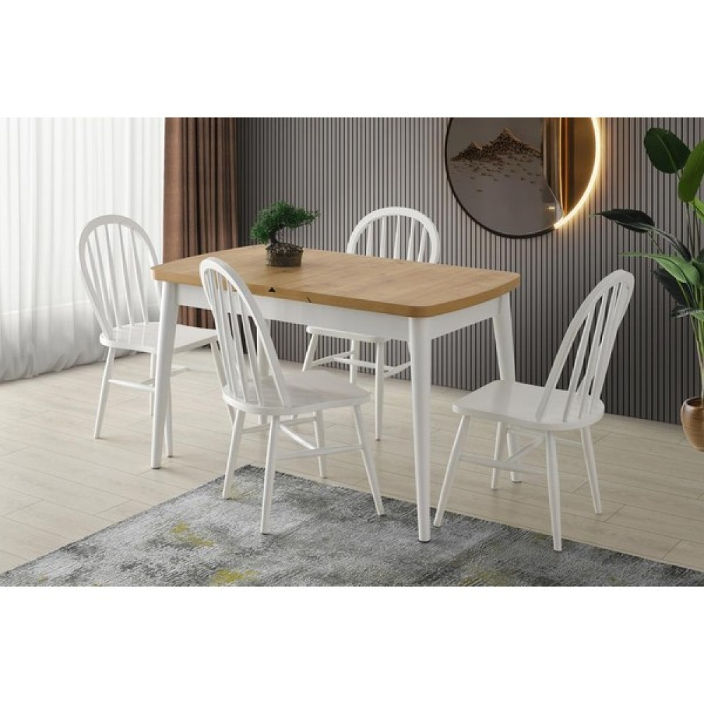 Sivas Gözde Mobilya Kelebek Amerikan Açılır Mutfak Masa Sandalye Takımı - Beyaz - Meşe - 75x130cm Masa - Sandalye Seti / Takımı Fiyatı