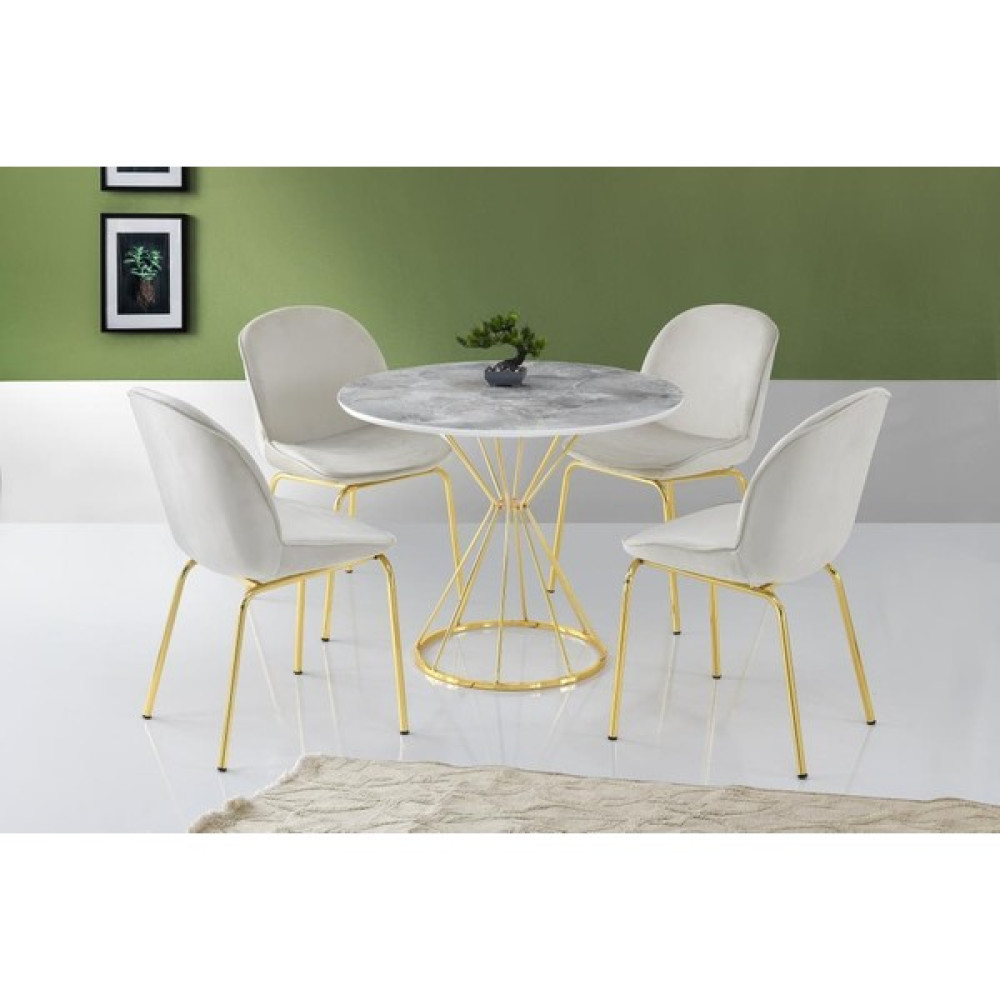 Sivas Gözde Mobilya Kum Saati High Gloss Beyaz Gold Mutfak Masa 4 Sandalye Seti 90 cm - 90cm Masa - Sandalye Seti / Takımı Fiyatı