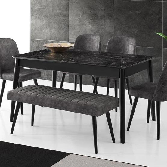 Sivas Gözde Mobilya Mermer Desen Açılır Banklı 90x145 cm Mutfak Masa Sandalye Takımı