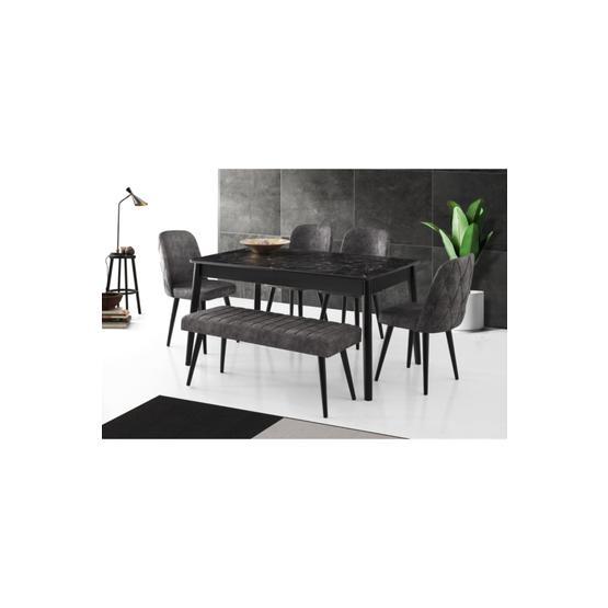 Sivas Gözde Mobilya Mermer Desen Açılır Banklı 90x145 cm Mutfak Masa Sandalye Takımı