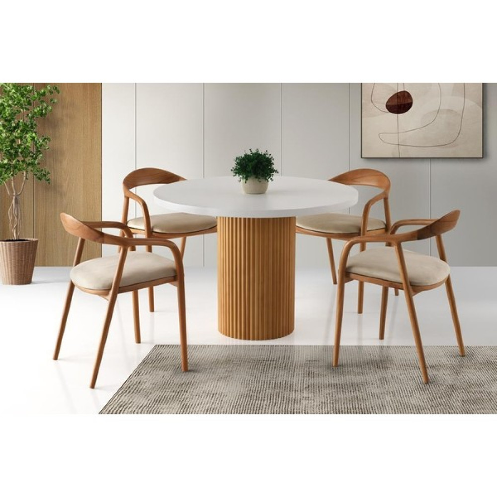 Sivas Gözde Mobilya Nova Defne Ağaç Yuvarlak Yemek Masa Sandalye Takımı - Beyaz - Naturel - 110x76cm Masa - Sandalye Seti / Takımı Fiyatı