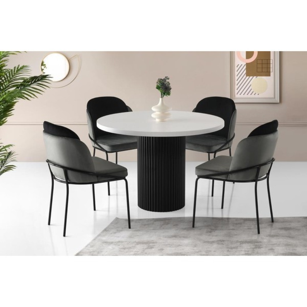 Sivas Gözde Mobilya Nova Polo Yuvarlak Yemek Masa Sandalye Takımı - Siyah - Beyaz - 110x76cm Masa - Sandalye Seti / Takımı Fiyatı