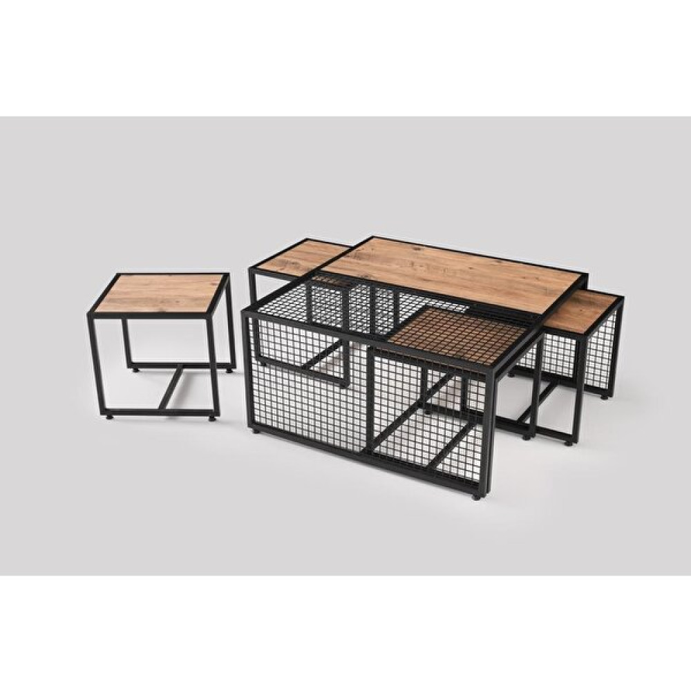 Sivasgözde Ferforje Ahşap Tarz 4 Zigonlu Orta Sehpa 90X90X44CM - Ceviz - Siyah Orta Sehpa Fiyatı