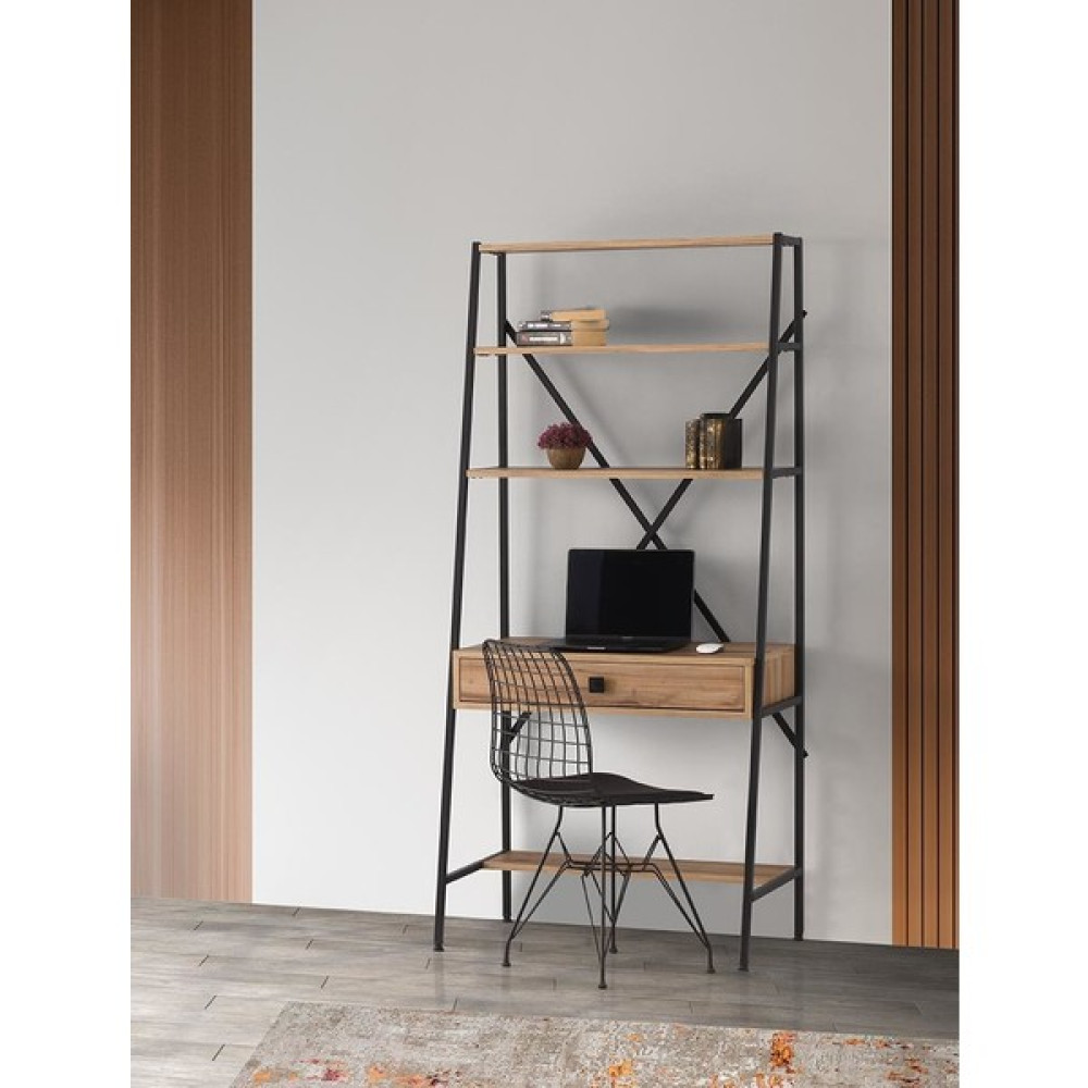 Sivasgözde Ferforje Çekmeceli Kitaplıklı Çalışma Masası 84X50X180CM - Y: 121 cm D: 59 cm G: 111 cm - Meşe Çalışma Masası Fiyatı