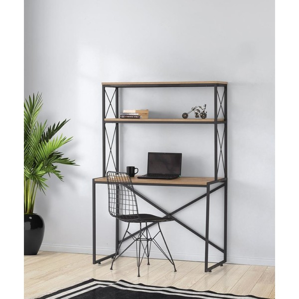 Sivasgözde Ferforje Kitaplıklı Raflı Çalışma Masası 104X50X156CM - Y: 80 cm D: 51 cm G: 156 cm - Meşe Çalışma Masası Fiyatı