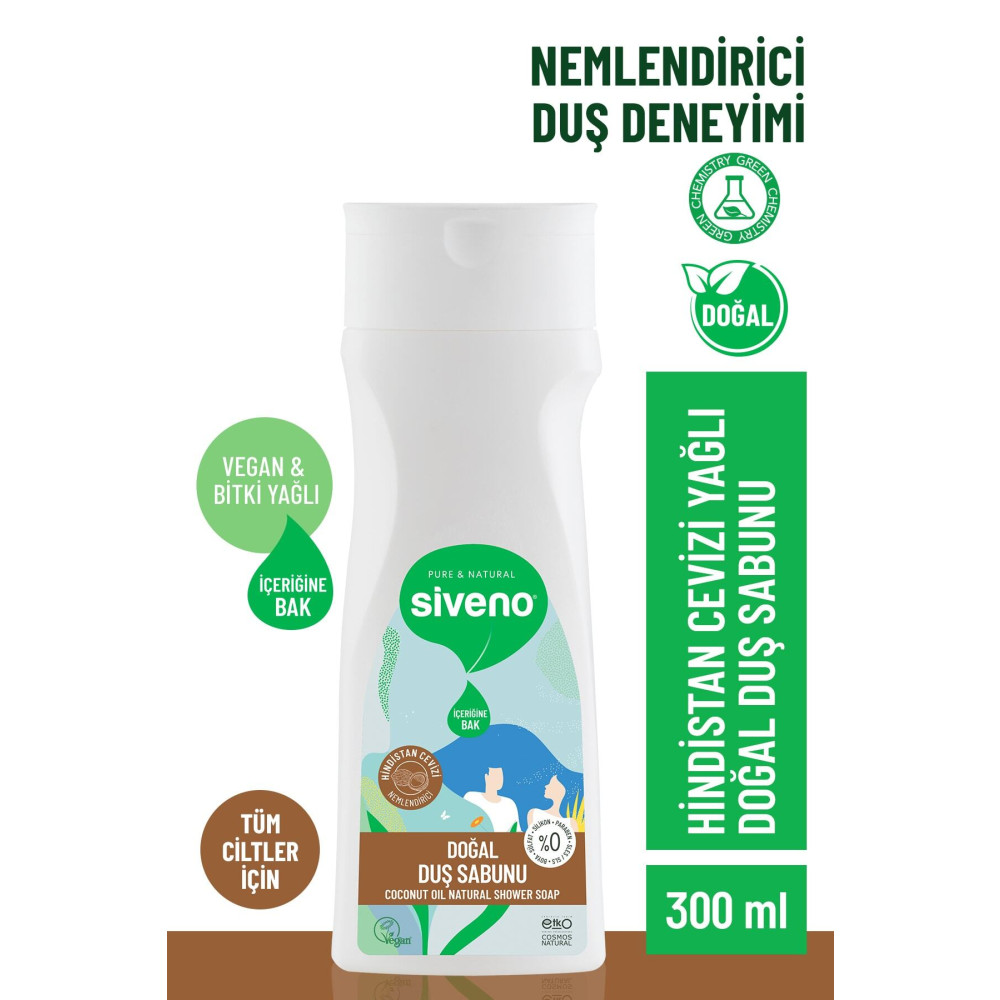 Siveno %100 Doğal Duş Sabunu Hindistan Cevizli Kokulu Nemlendirici Duş Jeli 5 Değerli Bitki Vegan 300 ml Duş Jelleri ve Banyo Köpükleri Fiyatı