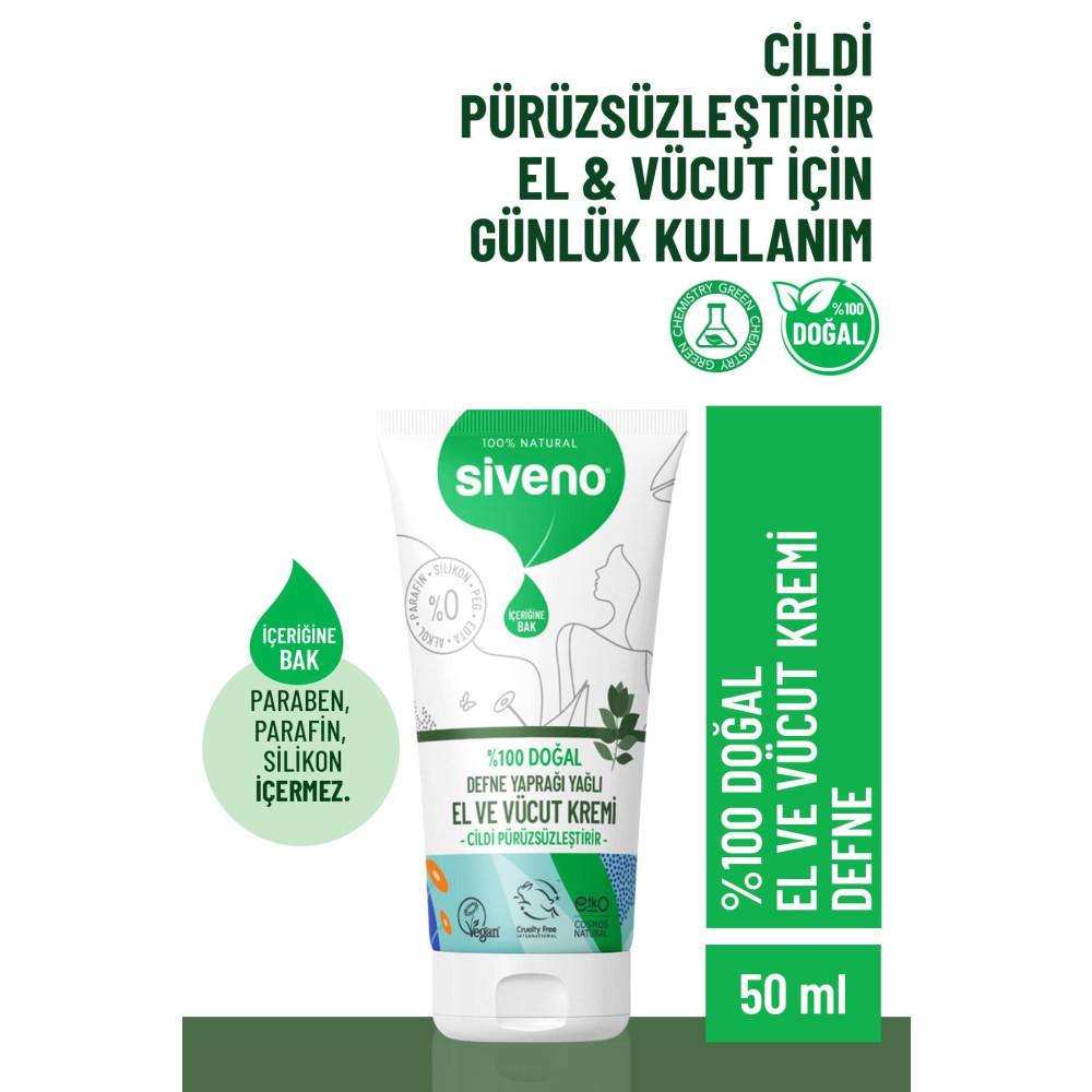 Siveno %100 Doğal El Ve Vücut Kremi Defne Pürüzsüzleştirici Yatıştırıcı Onarıcı Nemlendirici Vegan 50 ml El Bakımı Fiyatı