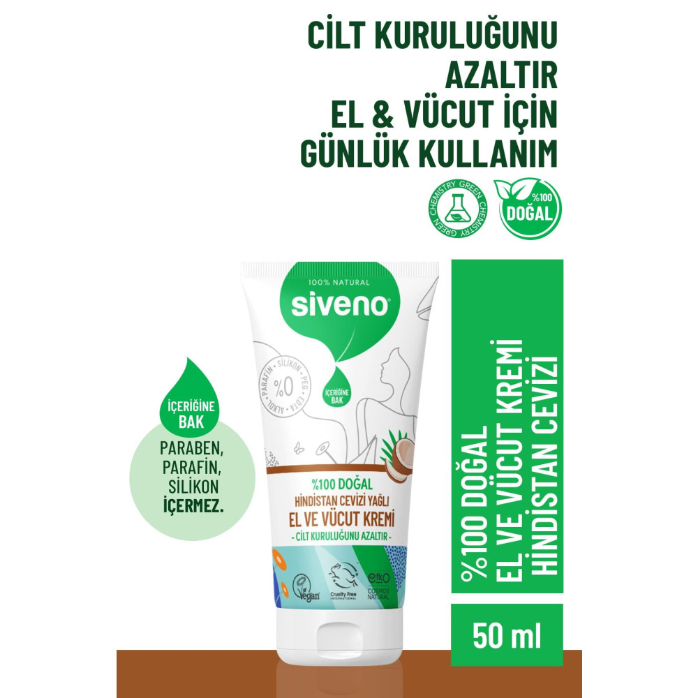 Siveno %100 Doğal El Ve Vücut Kremi Hindistan Cevizi Avokado Yoğun Nemlendirici Onarıcı Vegan 50 ml El Bakımı Fiyatı