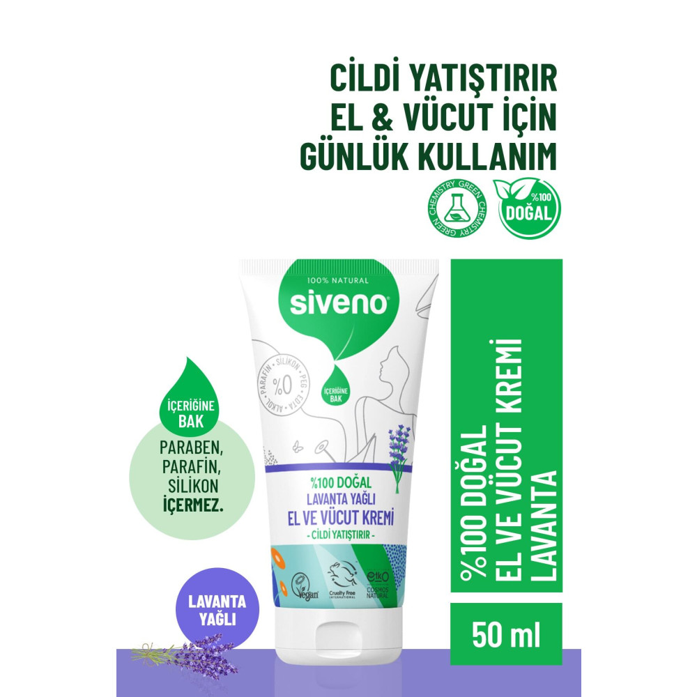 Siveno %100 Doğal El Ve Vücut Kremi Lavanta Cilt Yatıştırıcı Onarıcı Yoğun Nemlendirici Vegan 50 ml El Bakımı Fiyatı