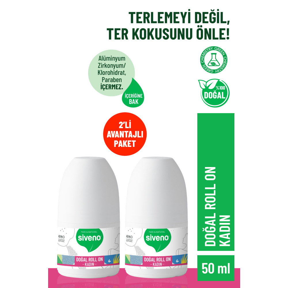 Siveno %100 Doğal Roll-On Kadın Deodorant Ter Kokusu Önleyici Bitkisel Leke Bırakmayan Vegan 50 ml X 2 Adet Roll-Onlar Fiyatı