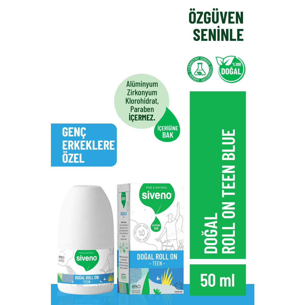 Siveno %100 Doğal Roll-on Teen Blue Genç Erkek Deodorant Ter Kokusu Önleyici Bitkisel Lekesiz Vegan 50 ml Roll-Onlar Fiyatı