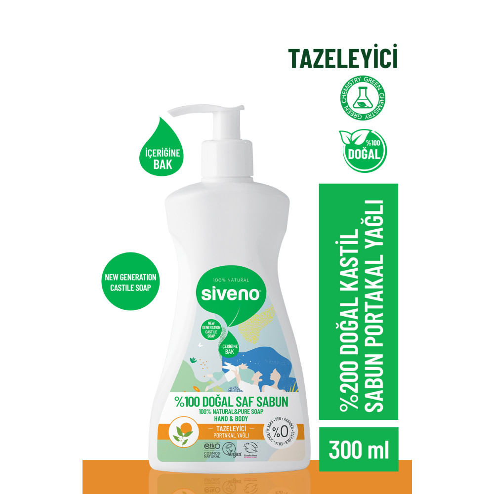 Siveno %100 Doğal Sıvı Kastil Sabun Portakal Yağlı Yoğun Nemlendirici Arındırıcı Bitkisel Vegan 300 ml Sabunlar Fiyatı