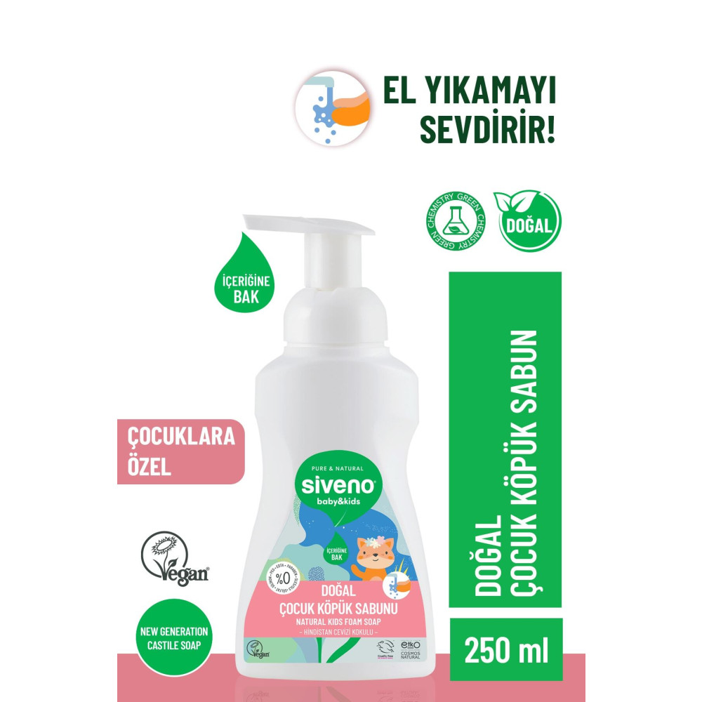 Siveno %100 Doğal Zeytinyağlı Çocuk Kastil Köpük Sabun Yoğun Nemlendirici Arındırıcı Bitkisel Vegan 250 ml Sabunlar Fiyatı