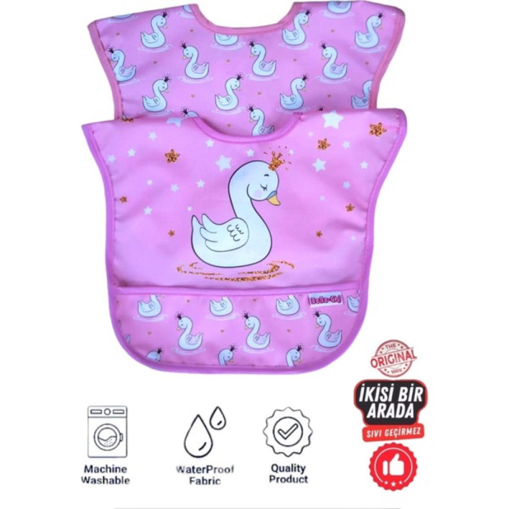 Sıvı Geçirmez Trend Kuğu Temalı Mama - Salya Önlüğü - Standart - Renkli Mama Önlüğü Fiyatı