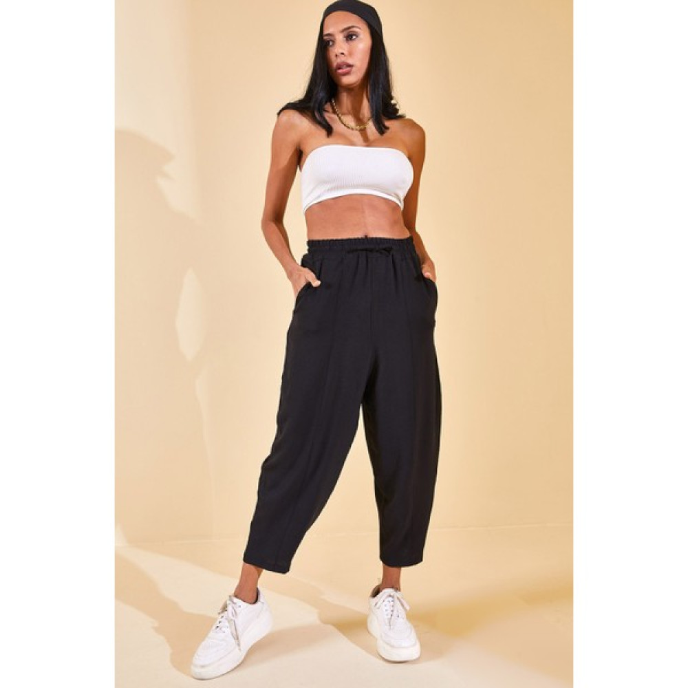Siyah Beli Lastikli Slouchly Pantolon 2YXK5-46168-02 Kadın Pantolon Fiyatı