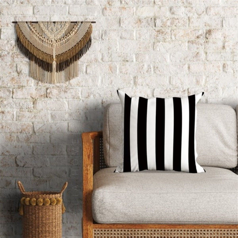 Siyah Beyaz Çizgili Çift Taraflı Dekoratif Minder Kılıfı 60 x 60 cm - Siyah - Beyaz Kırlent / Mobilya Yastığı Fiyatı