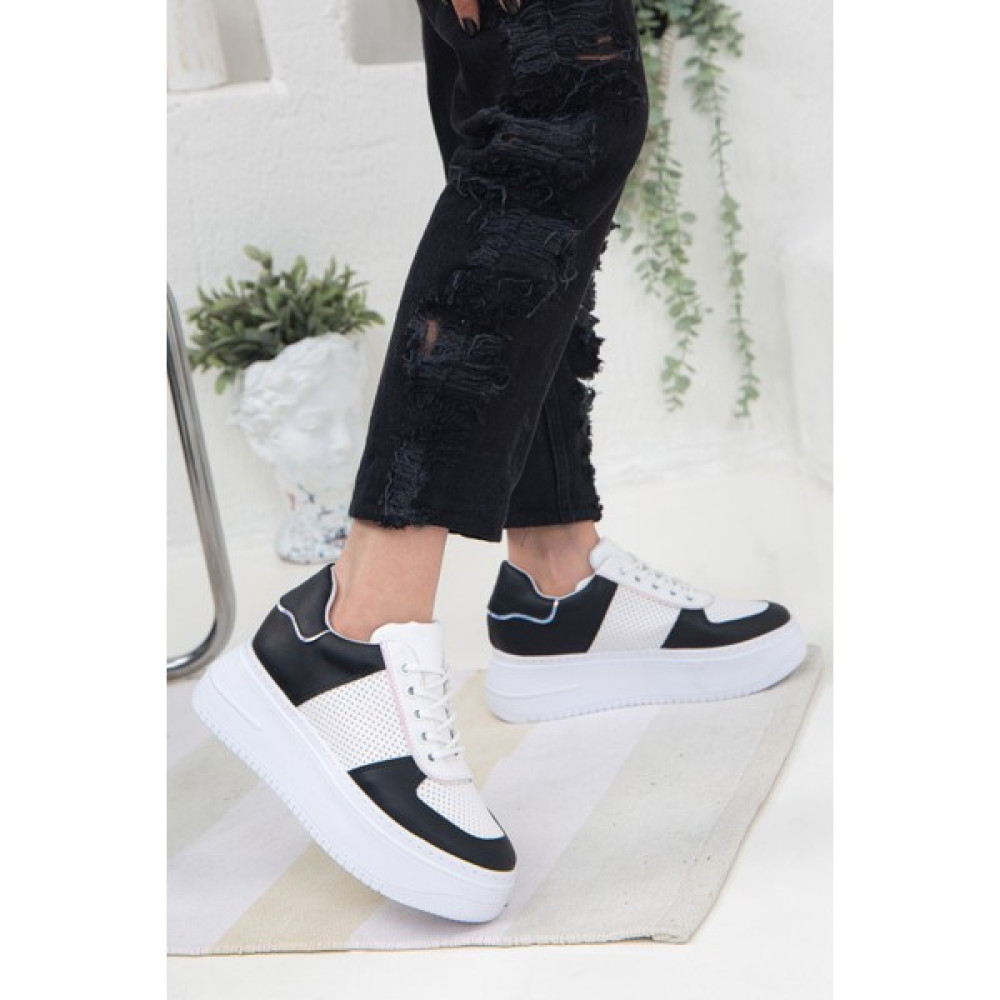 Siyah Beyaz Sneakers Yüksek Tabanlı 5 cm Spor Ayakkabı Spor Ayakkabı Fiyatı