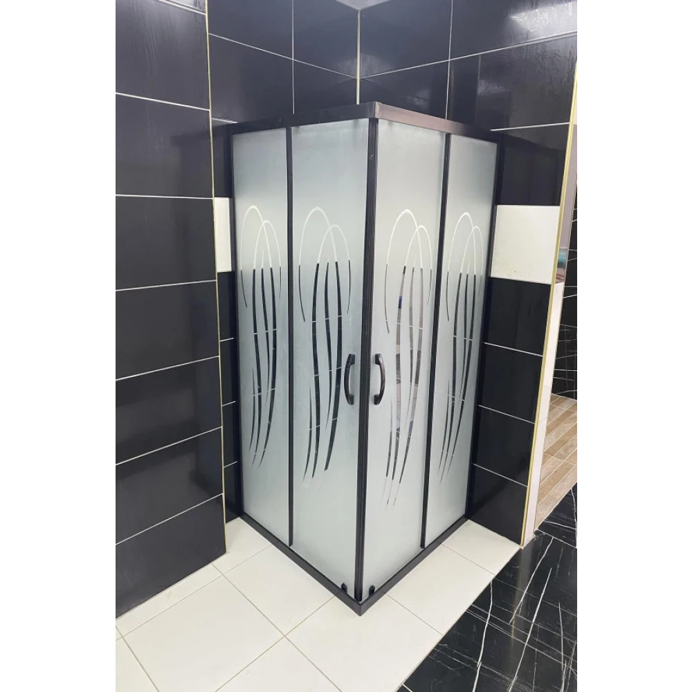 Sıyah Desenlı Kumlama 5Mm Camlı Yukseklık 180 Cm Dusakabın Duşakabin Fiyatı