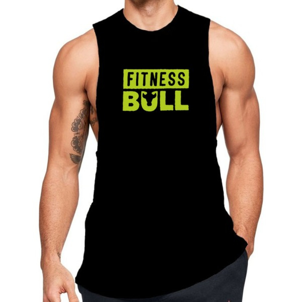 Siyah Erkek Regular Fit -Fitness Bull- Baskılı Bisiklet Yaka Kolsuz T-Shirt Erkek Atlet / Fanila Fiyatı