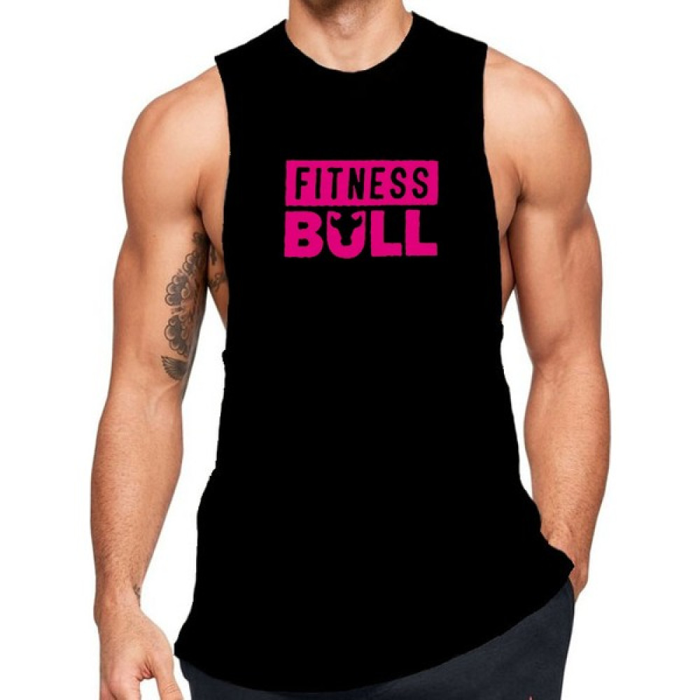 Siyah Erkek Regular Fit -Pink Fitness Bull- Baskılı Bisiklet Yaka Kolsuz T-Shirt Erkek Atlet / Fanila Fiyatı