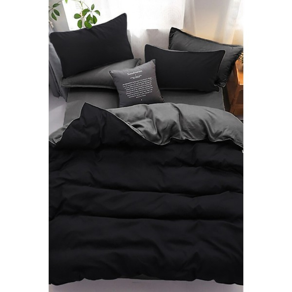 Siyah-Füme Ranforce %100 Doğal Pamuklu Çift Kişilik Çift Traflı Iki Renk Nevresim Takımı - 200 x 220 cm - Siyah - Gri Nevresim Takımı Fiyatı