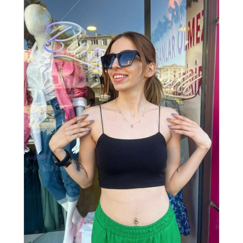 Siyah Ince Askılı Crop Bluz Fiyatı