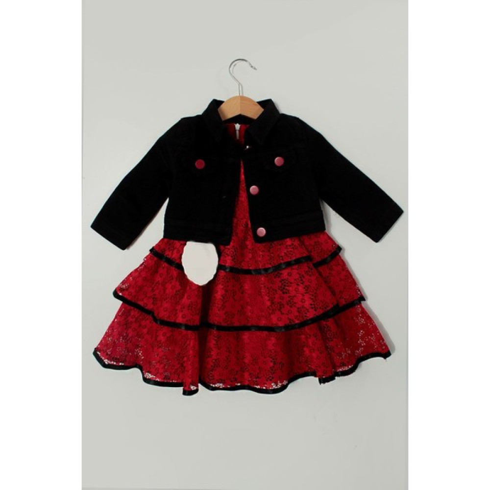 Siyah Kot Ceketli Dantel Elbise - Miss Armina Kids - Elbise - Kırmızı - 2 Yaş - CS2023000006-2682 Kız Çocuk Elbise Fiyatı