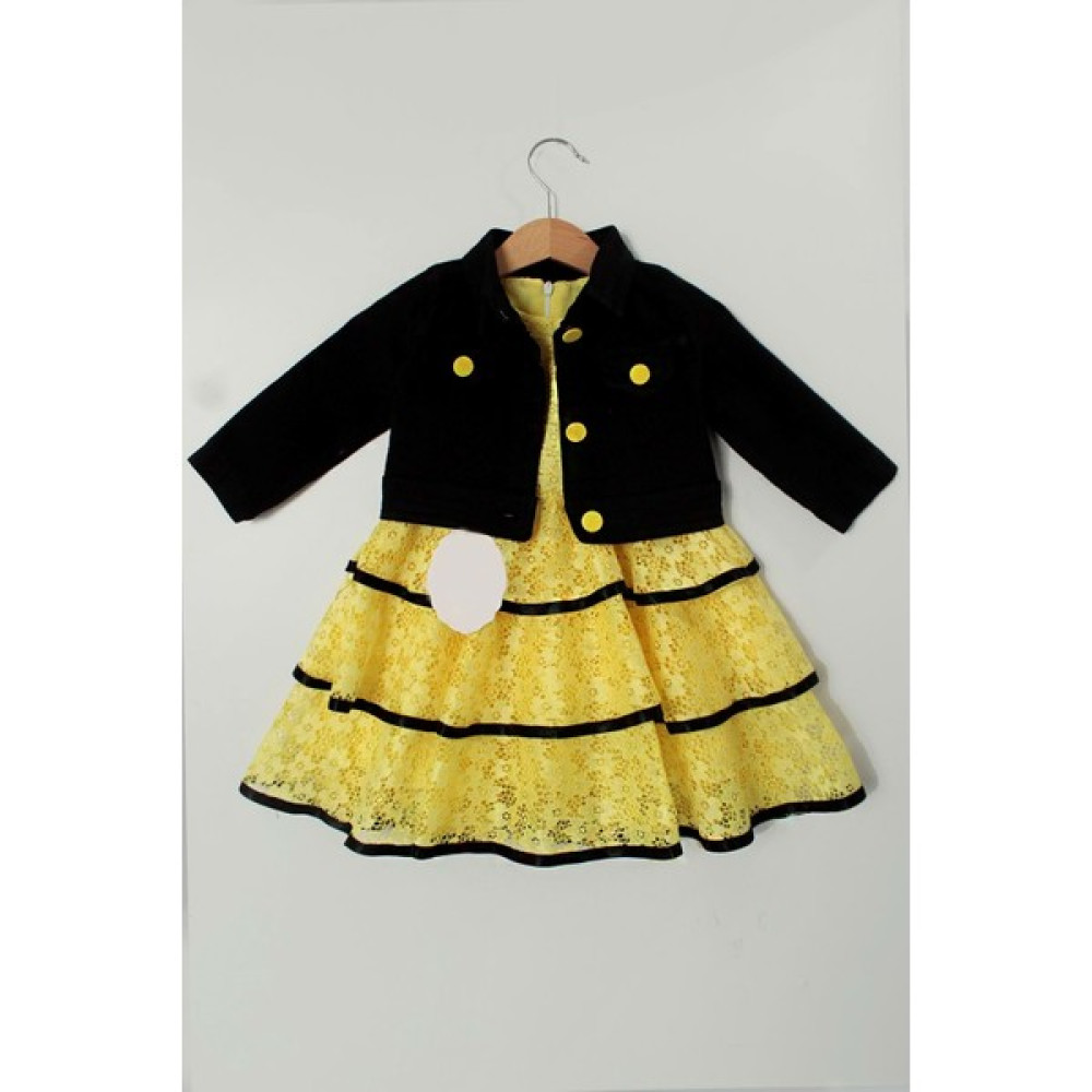 Siyah Kot Ceketli Dantel Elbise - Miss Armina Kids - Elbise - Sarı - 3 Yaş - CS2023000006-2689 Kız Çocuk Elbise Fiyatı