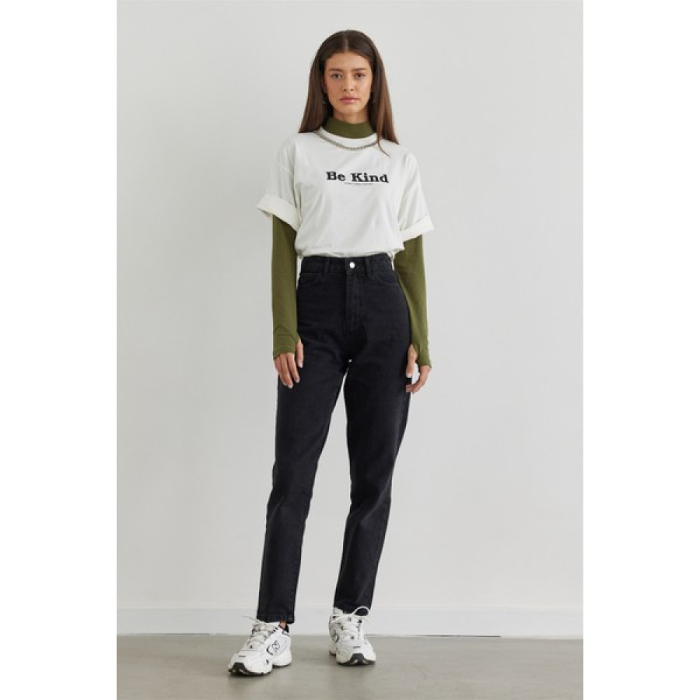 Siyah Mom Jean Bayan Jeans / Kot Pantolon Fiyatı