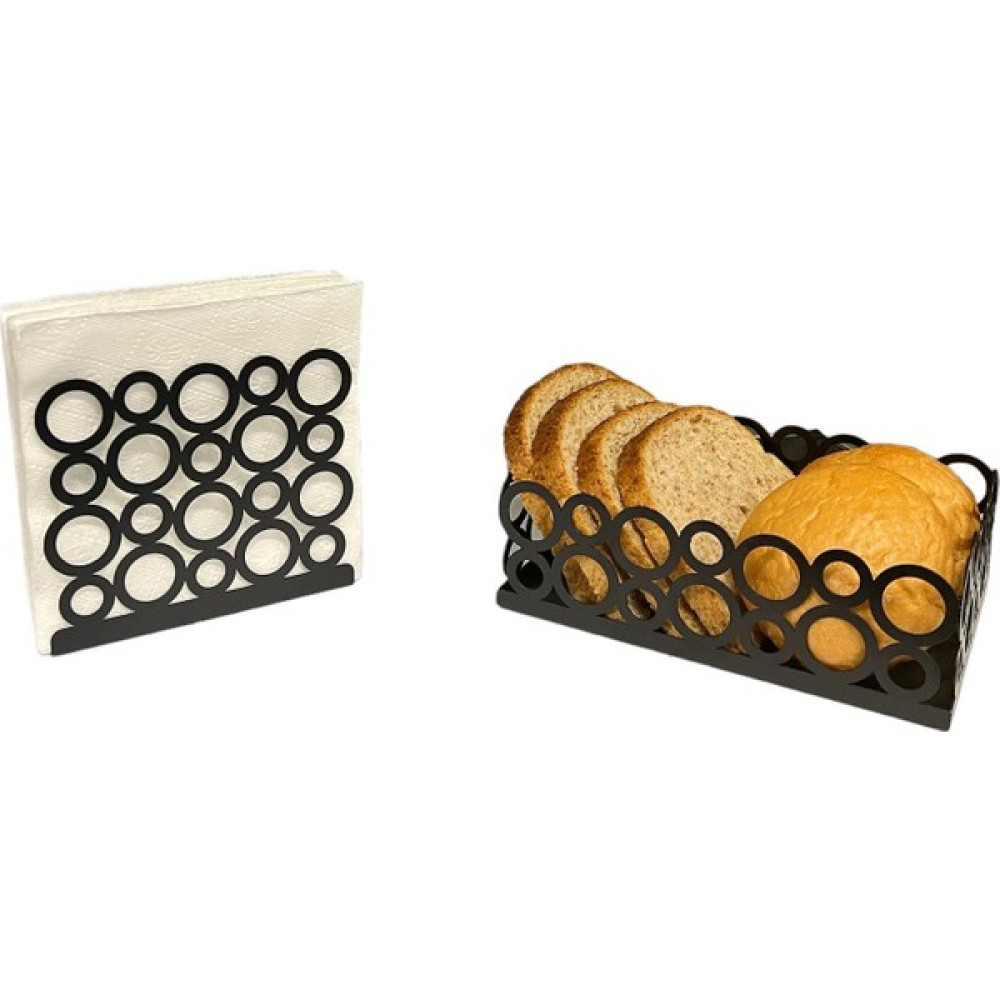 Siyah Renk 2'li Set Ekmek Sepeti ve Peçetelik - 15 x 15 cm Masa Örtüsü Fiyatı