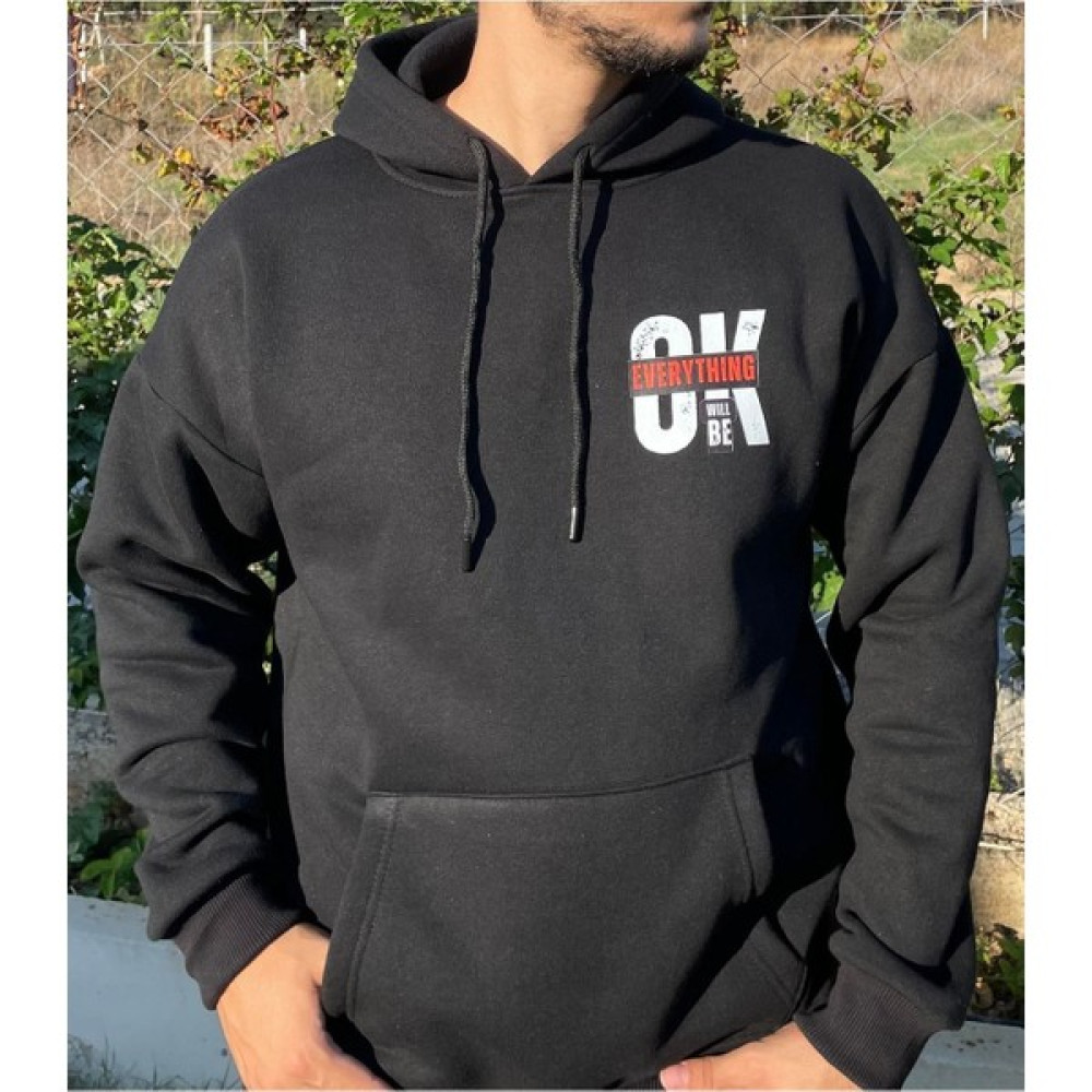 Siyah Sweatshirt Unisex Ok Baskılı 3 Iplik Şardonlu Erkek Sweatshirt Fiyatı