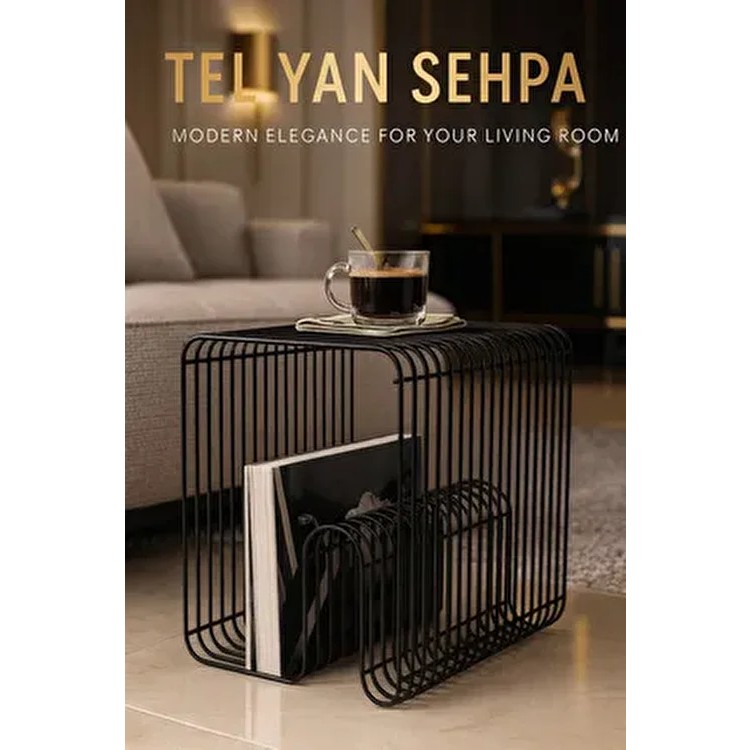 Siyah Tel Metal Tasarımlı Modern Paslanmaz Yan Sehpa, Dekoratif Metal Sehpa Yan Sehpa Fiyatı