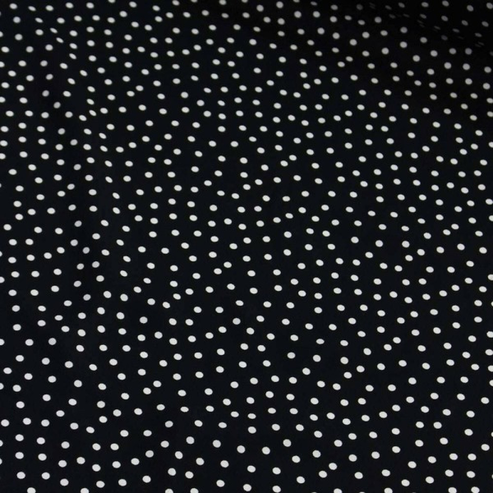 Siyah Zemin Beyaz Puantiye Viskon Kumaş - 90 cm - 1 m Kumaşlar Fiyatı