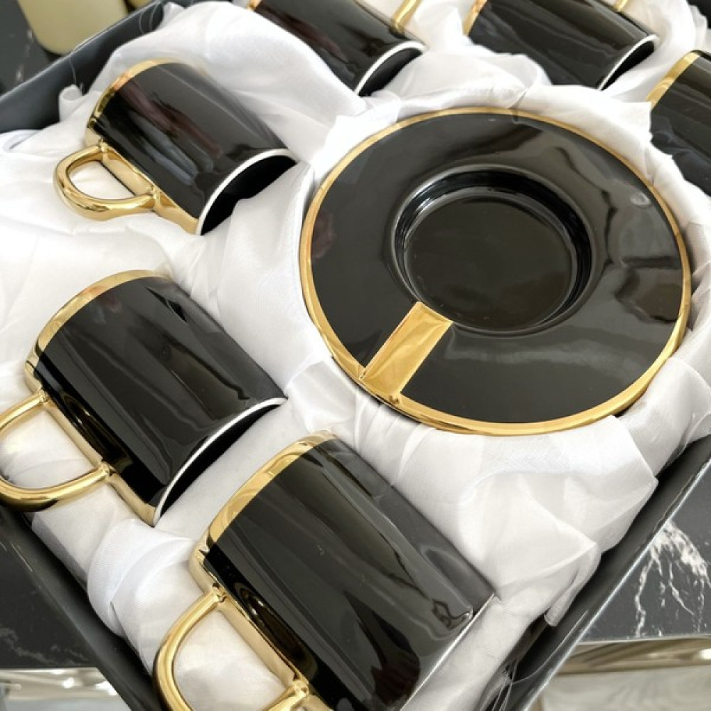 Siyah/gold 6 Kişilik Luxe Porselen Türk Kahvesi Fincan Takımı - Altın - Siyah Oto Boyaları Fiyatı