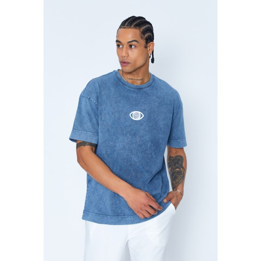 Sizefash Oversize Baskılı Tişört - Açık Mavi Erkek T-shirt Fiyatı