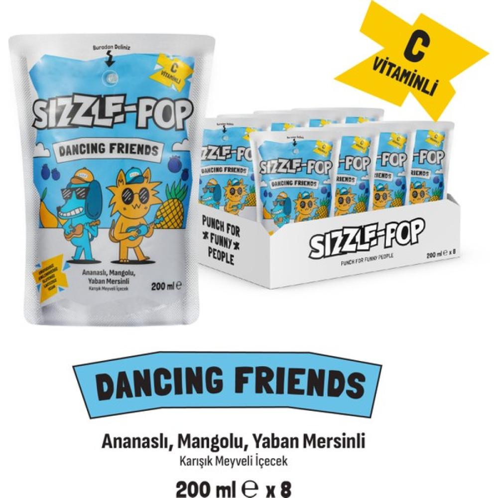 Sızzle-Pop Dancıng Frıends Ananas Mango Yabanmersini Meyve Suyu 200 ml x 8 Adet Diğer Fiyatı