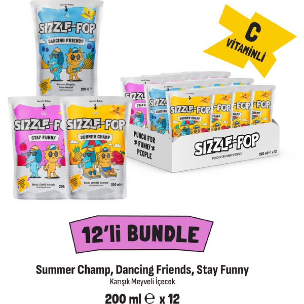 Sizzle-Pop Efsane 3’lü Summer Champ, Dancing Friends, Stay Funny x 3 Tat, 12 Adet - 200 ml Diğer Fiyatı