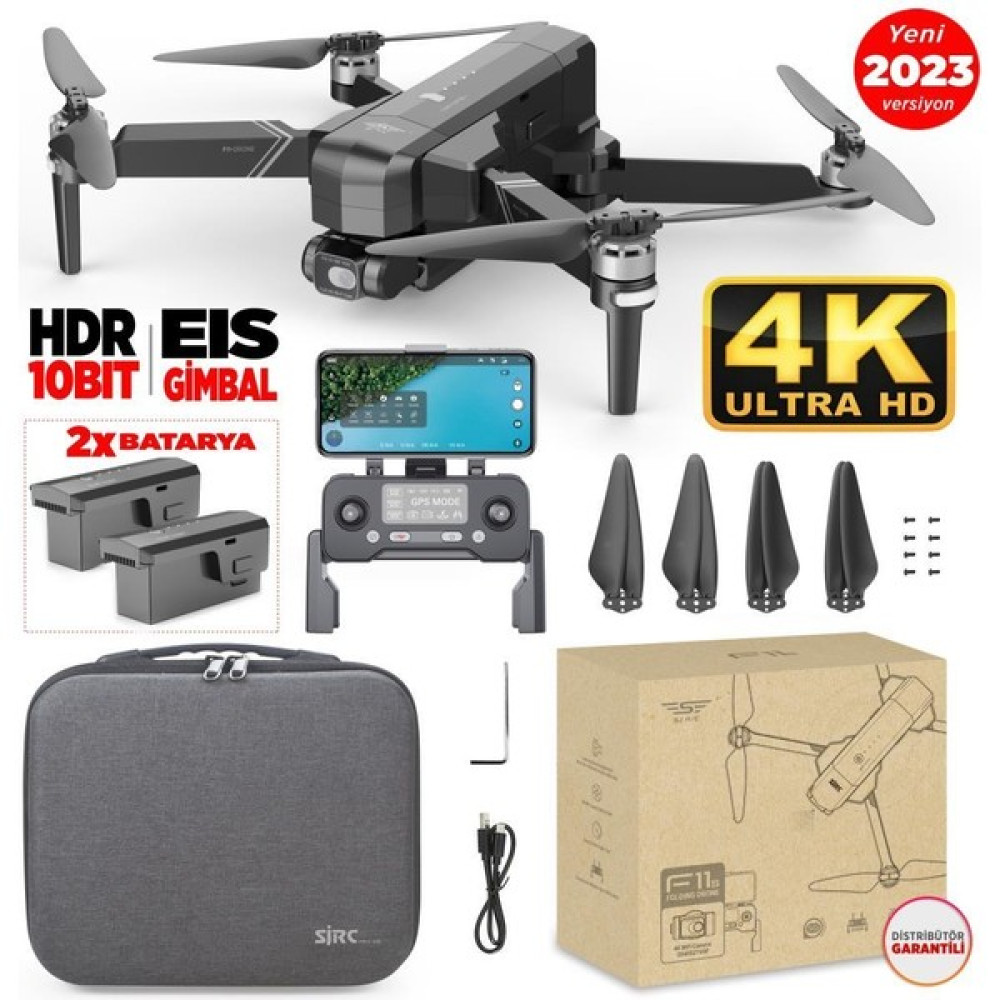 Sjrc F11 Pro Combo 4K Kameralı Drone Seti - 2 Batarya - 1.5 Km Menzil - 26 Dakika Uçuş Süresi + Çanta + Eıs Stabilizasyon - Gri Drone Fiyatı