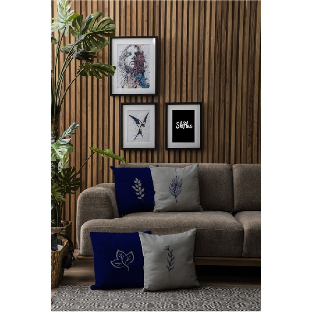 Sk Home Çift Tarafı Baskılı Özel Tasarım Premium Dekoratif 4lü Kırlent KILIFI(KOM322) - 43 x 43 cm - Gri - Lacivert Kırlent / Mobilya Yastığı Fiyatı