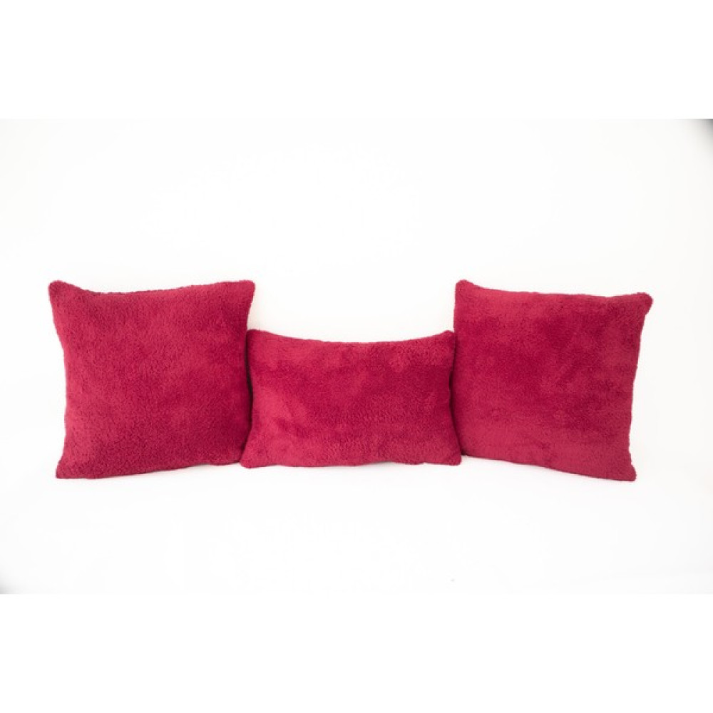 Sk Home Çift Taraflı Kuzu Peluş Teddy Puffy Polar 3lü 2kare 1dikdörtgen Kırlent KILIFI(2K1DPUFFY05) - 43 x 43 cm - Bordo Kırlent / Mobilya Yastığı Fiyatı