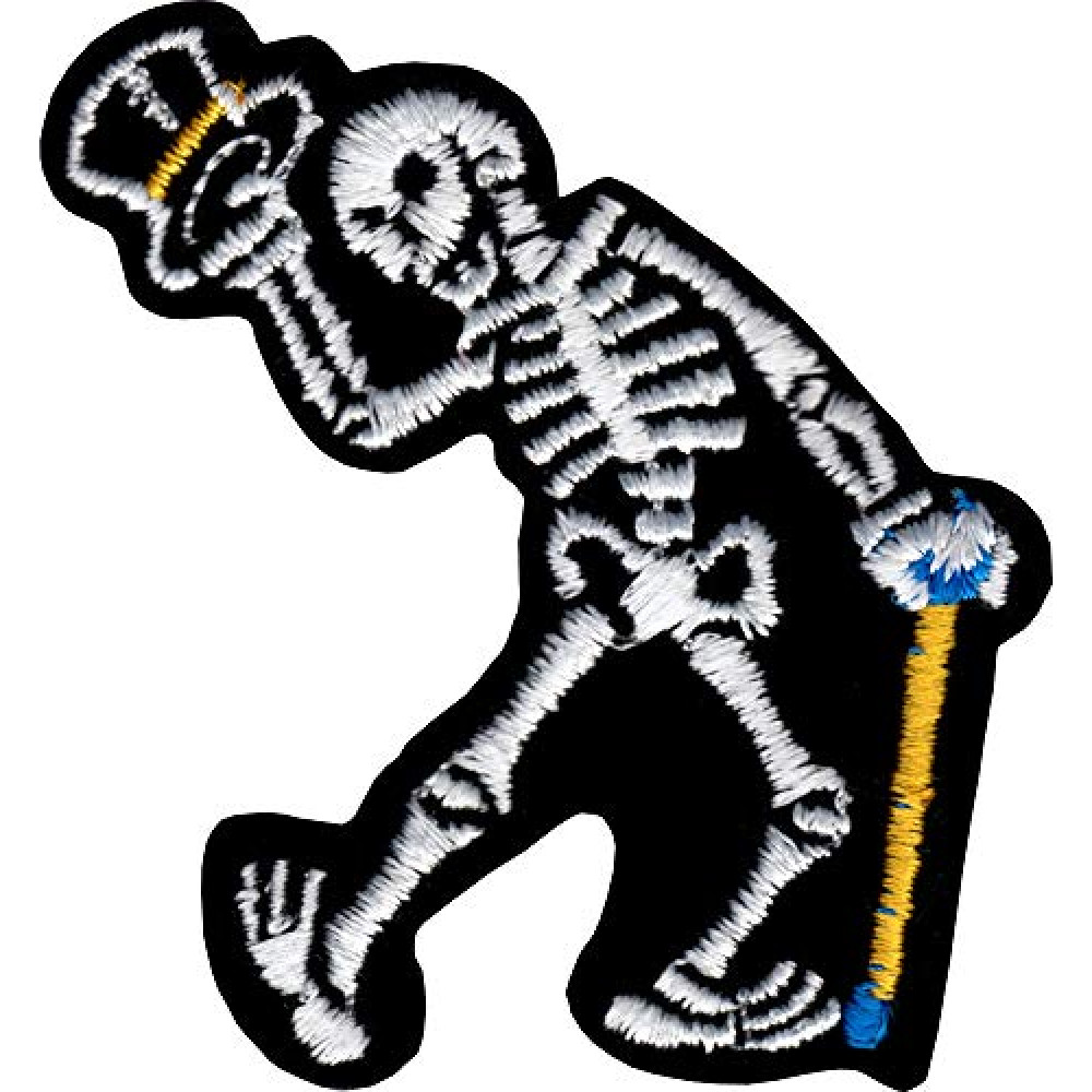 Skeleton with Tophat and Cane - Embroidered Iron On or Sew On Patch