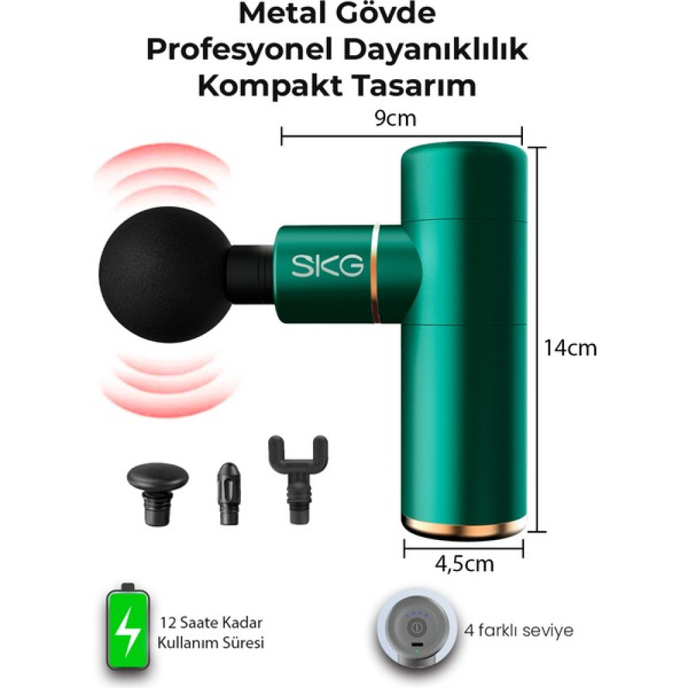 Skg F3 Masaj Tabancası, Yeşil, 4 Darbe Yoğunluğu, 4 Farklı Bölgeye Uyumlu Masaj Başlığı - Yeşil Masaj Cihazları Fiyatı