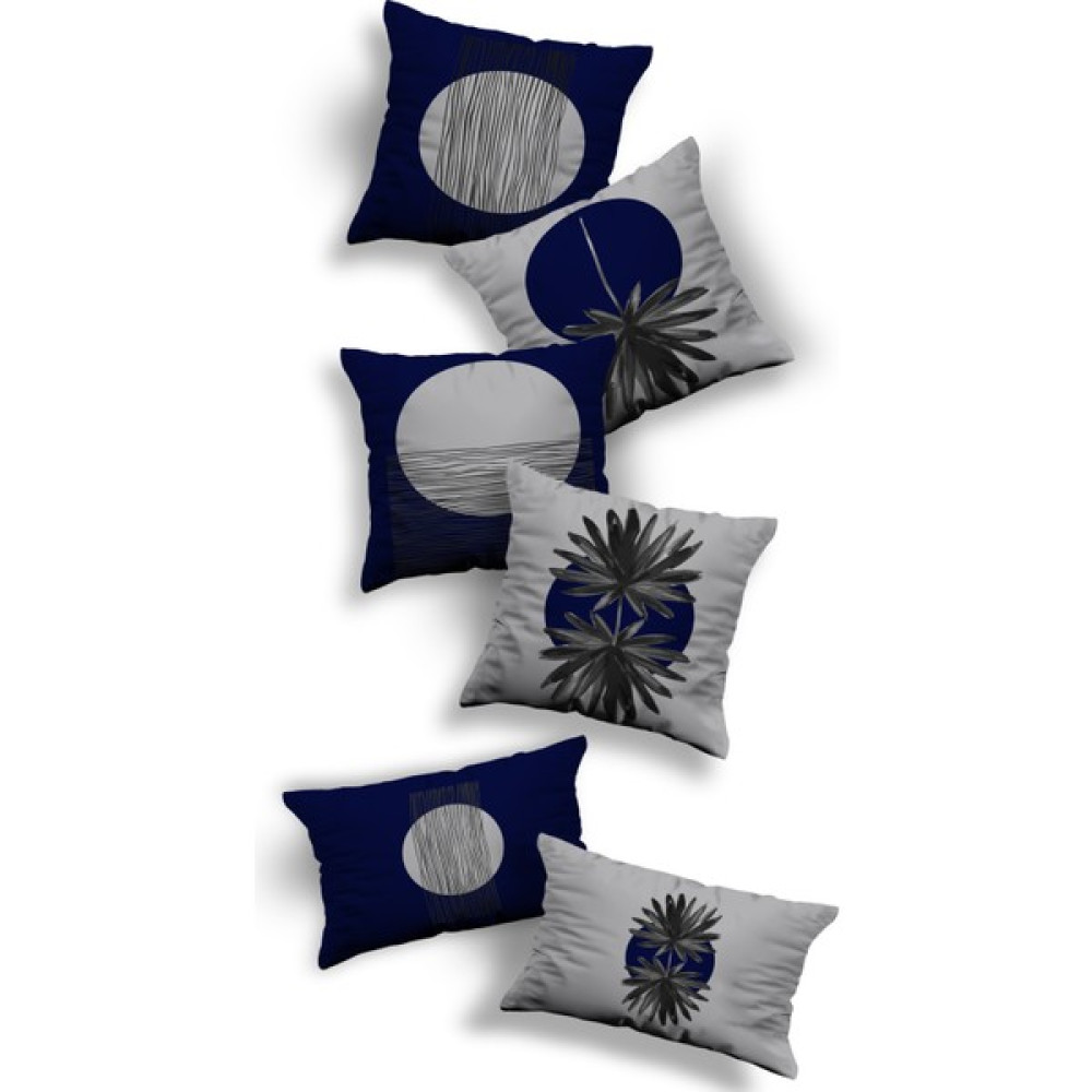 Skhome Özel Tasarım Dekoratif 4'lü Kare 2'li Dikdörtgen Kırlent Kılıfı (4K2D-137) - 43 x 43 cm - Gri - Lacivert Kırlent / Mobilya Yastığı Fiyatı
