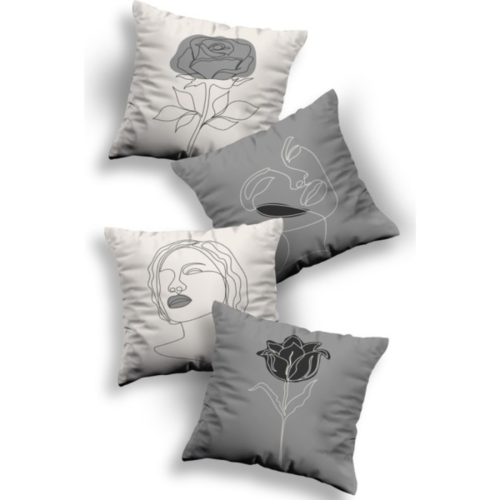 Skhome Özel Tasarım Premium Dekoratif 4lü Kırlent Kılıfı (KOM296) - 43 x 43 cm - Krem - Gri Kırlent / Mobilya Yastığı Fiyatı