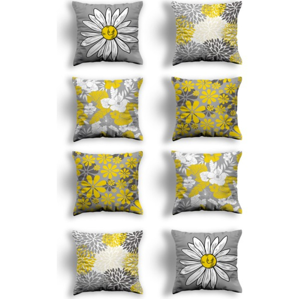 Skhome Özel Tasarım Premium Dekoratif 8li Kırlent Kılıfı - 43 x 43 cm - Gri - Sarı Kırlent / Mobilya Yastığı Fiyatı
