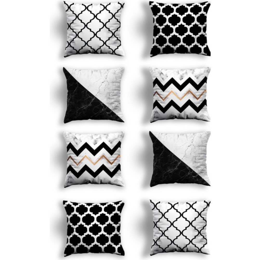 Skhome Özel Tasarım Premium Dekoratif 8li Kırlent Kılıfı - 43 x 43 cm - Siyah - Beyaz Kırlent / Mobilya Yastığı Fiyatı