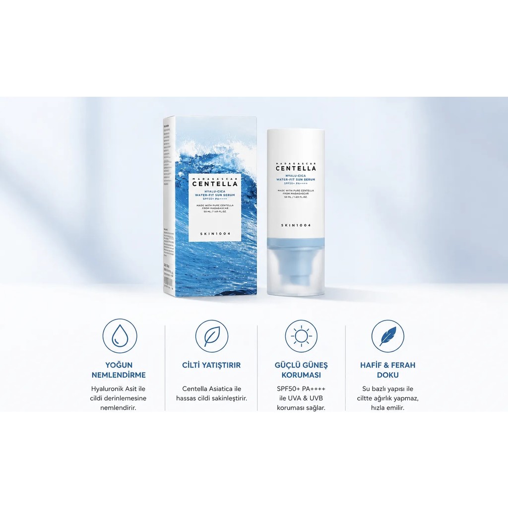 Skin1004 Madagascar Centella Hyalu-Cica Water-Fıt Sun Serum SPF50 PA 50 ml Yüksek Koruma Sağlayan Serum SSD / Solid State Drive Fiyatı
