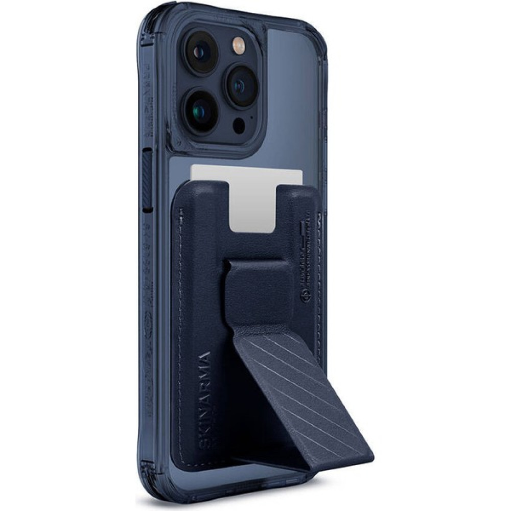 Skinarma iPhone 15 Pro Max Uyumlu Kılıf Skinarma Şeffaf Magsafe Şarj Özellik Kado Kartlıklı Saido Kapak Mavi Cep Telefonu Kılıfı Fiyatı