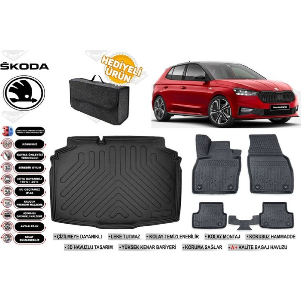 Skoda Fabia 2025 Model Bagaj Havuzu+Paspas Seti Profesyonel Serisi Hediyeli - Siyah Bagaj Havuzu Fiyatı