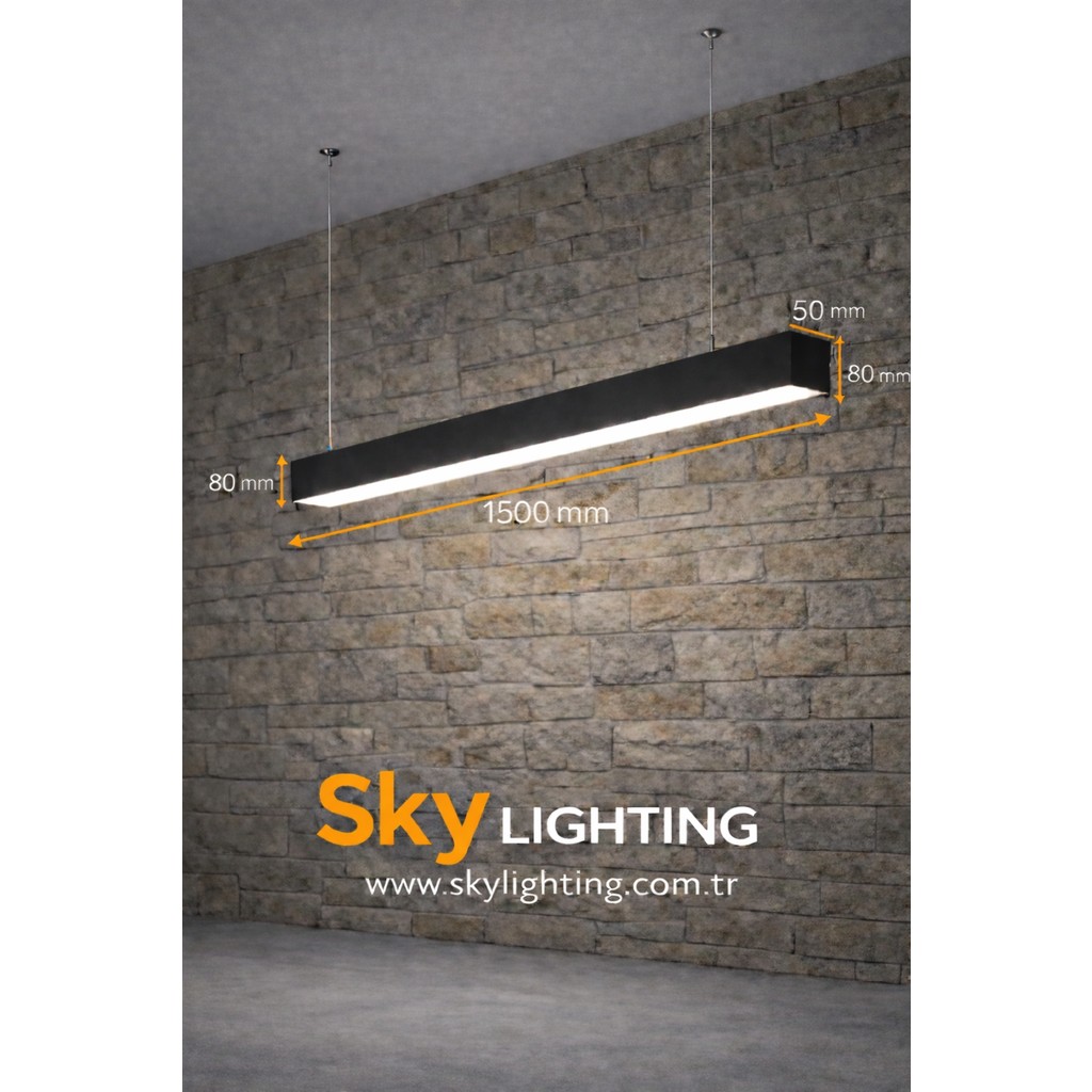 Sky Lighting 3000K / Lineer 150CM ( Siyah Kasa / Günışığı ) Sarkıt LED Avize /salon/mutfak/lineer Avize Avize Fiyatı